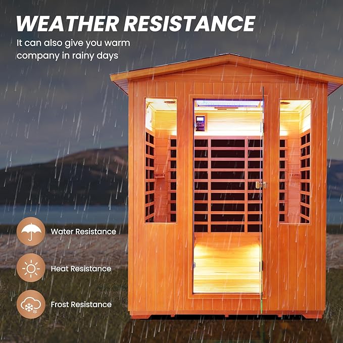 Outdoor Sauna 4 Person Dry Infrared Sauna with Red Light Wood Personal Spa Room Low-EMF 2600W 240V Abysmal Lamp Bluetooth Speakers 62.2"x46.9"x81.9"