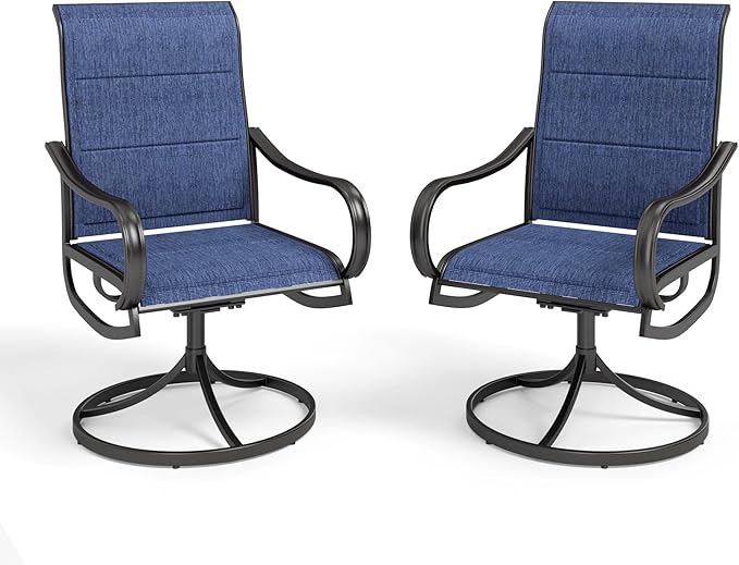 MFSTUDIO Outdoor Swivel Patio Dining Chairs Set of 2, High Back Padded Textilene Patio Chairs for Balcony, Backyad, Deck, Garden (Padded Navy Fabric,Black Frame)