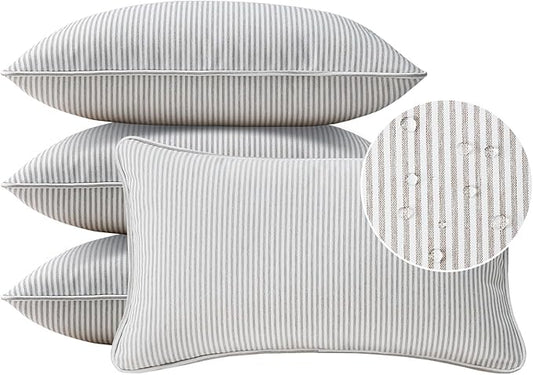 Decorative Outdoor Water Repellent Throw Pillows with Inserts, Set of 4, 20" x12" Pillows for Patio, Backyard, Bed, Couch, and Patio Furniture, Tan Stripe