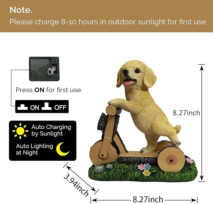 Solar Garden Statue LED Outdoor Garden Decor Funny Animal Sculpture for Yard Patio Lawn Weatherproof Resin Birthday Art Gift（Dog on Bicycle）