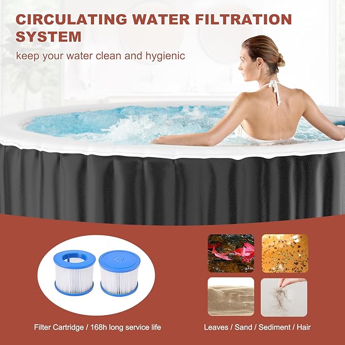 LILYPELLE 4-6 Person Inflatable Hot Tub, Large Round Portable Bathtub with 130 Bubble Jets, Outdoor Spa Set Included Heater Pump, Filter and Spa Cover, 82" X 82" X 25"