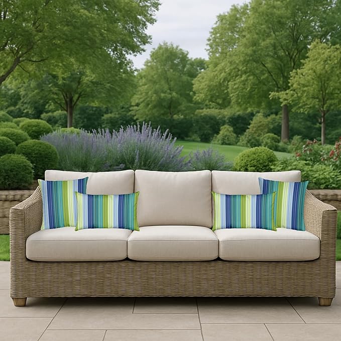 RSH DECOR: Sunbrella Square Throw Pillows Set of 2 | 20" x 20" | Water and Fade-Resistant Performance Fabric | Outdoor Pillow Covers with Down-Alternative Inserts | Seville Seaside