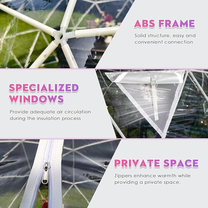 9.6FT Garden Dome Tent, 9.5 x 5.7 ft Outdoor Clear Bubble Tent for 2-4 Person, All-Weather Geodesic Dome Greenhouse with Window & Door, PVC Transparent Tent for Patio, Camping (9.6FT - White)