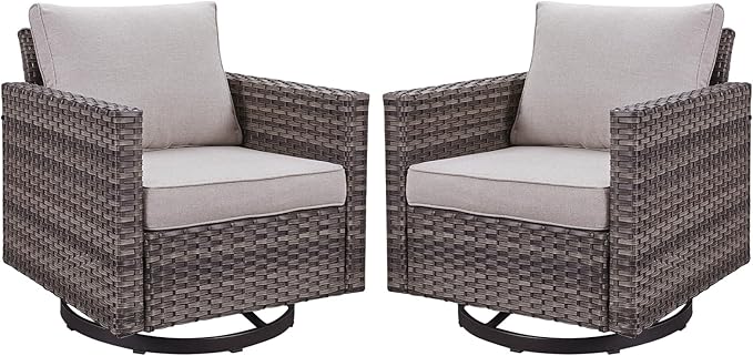 Outdoor Patio Swivel Rocker Chairs - Wicker Patio Swivel Rocking Chairs Set of 2 with Waterproof Wicker,Comfortable Cushions and Sturdy Metal Frame for Outside Porch Deck Backyard(Mixed Grey/Beige)