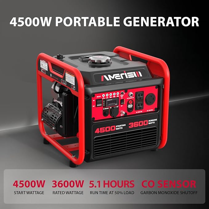 4500W Portable Generator with Inverter Technology, Gas Generator for home use, CO Protect (AL5040C)