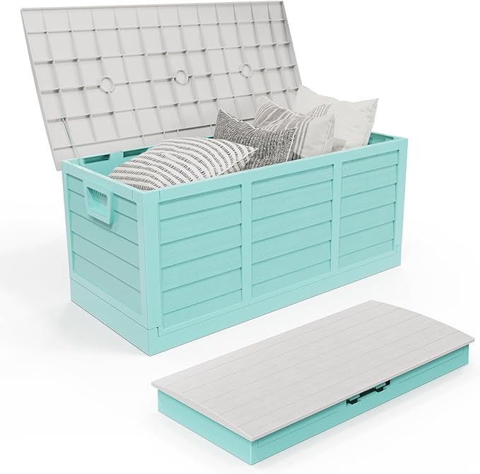 Outvita Foldable 75 Gallon Outdoor Storage Box, Plastic Storage Containers with Lid, Patio Deck Box Furniture for Garden, Pool, Balcony, Yard (Green)