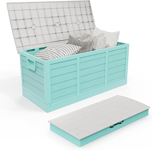 Outvita Foldable 75 Gallon Outdoor Storage Box, Plastic Storage Containers with Lid, Patio Deck Box Furniture for Garden, Pool, Balcony, Yard (Green)