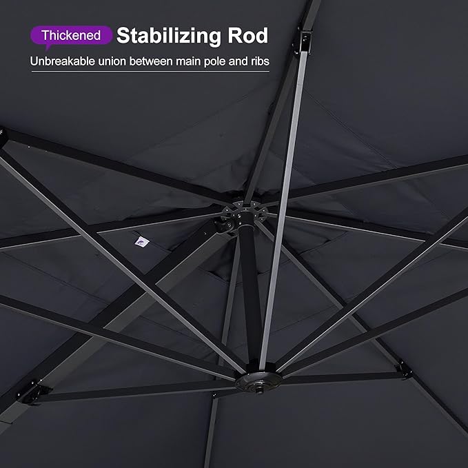 PURPLE LEAF 12 FT Square Patio Umbrella Large Outdoor Aluminum Offset Umbrella with 360-degree Rotation Cantilever Umbrella for Garden Deck Backyard Pool, Grey