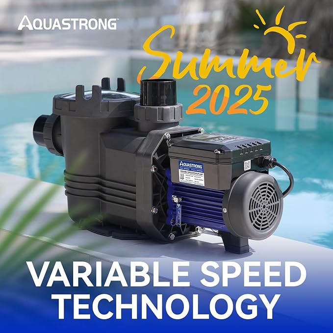 Aquastrong Variable Speed Pool Pump, 3 HP, 220V, 11359GPH, In/Above Pool Pump, Energy Efficient, High Flow, Powerful Self Primming Swimming Pool Pumps with Filter Basket