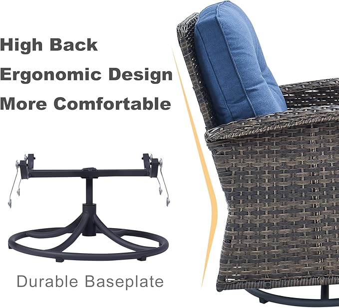 HUMMUH 5-Piece Patio Furniture PE Wicker Outdoor Conversation Set,All-Weather Rattan Swivel Rocker Chairs with Outdoor Couch Tables for Backyard,Poolside,Deck