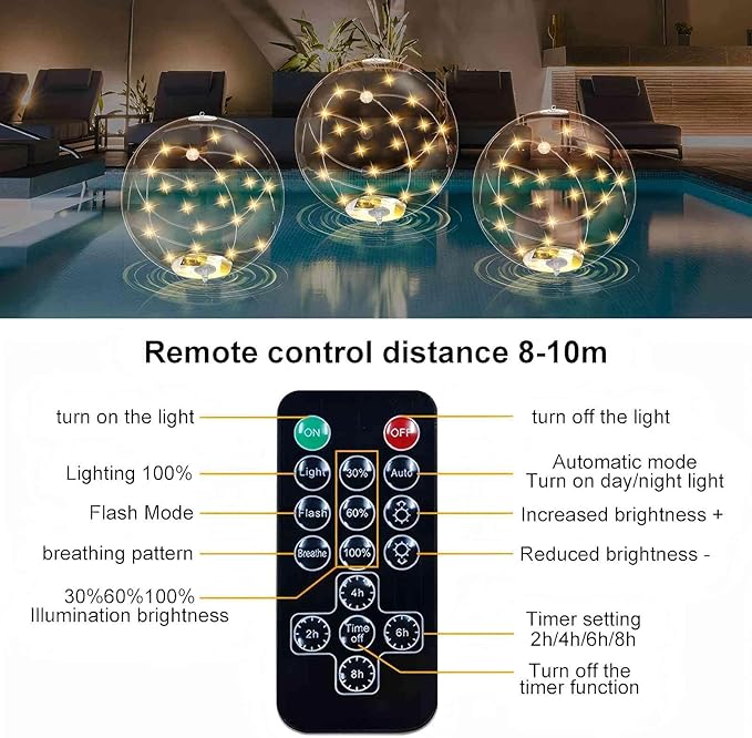 4 Pack Solar Floating Pool Lights, 14 Inch 3000K Warm White Inflatable LED Pool Balls with Remote, IP68 Waterproof Pool Lights That Float for Swimming Pool Party Yard Outdoor Decor