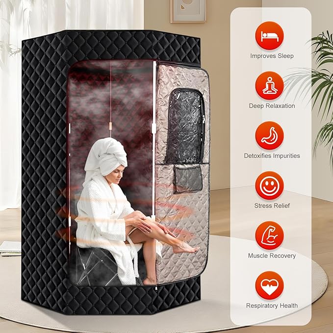 Portable Steam Sauna for Home, XL Sauna Tent with 3L 1200W Steamer & Red Light, Foldable Chair & Mat, Indoor Personal Spa for Relaxation, Detox & Recovery