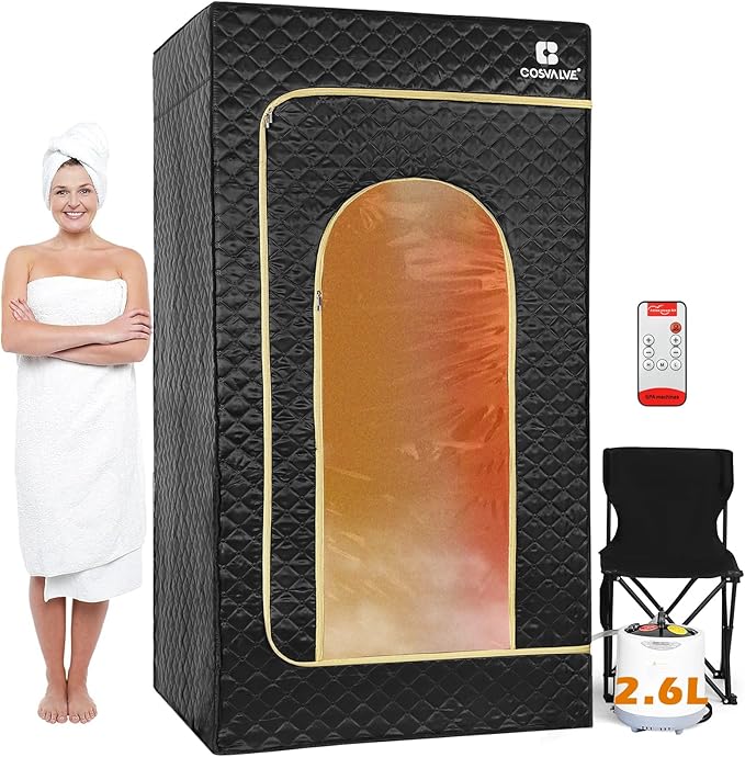 COSVALVE Sauna Box, Portable Steam Sauna for Home, Indoor Sauna Full Body Personal Sauna with XL Steamer 9 Levels, Fast Heating and Energy Saving, 2.6' x 2.6' x 5.6'