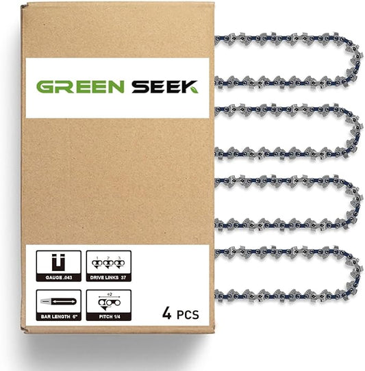 6-Inch Micro Chainsaw Chain 4-Pack – 1/4" Pitch, .043" Gauge, 37 Drive Links, Semi-Chisel Replacement Chain for 6" Precision Pruning Saw & Bonsai Trimmer