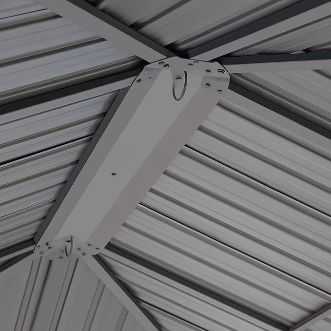 TOOLPORT Hardtop Gazebo 10x13 ft with Steel Roof - 4 Side Panels in Champagne - Approx. 3.54x3.54 in Aluminium Poles