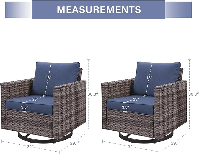 Outdoor Patio Swivel Rocker Chairs - Wicker Patio Swivel Rocking Chairs Set of 2 with Waterproof Wicker,Comfortable Cushions and Sturdy Metal Frame for Outside Porch Deck Backyard(Mixed Grey/Blue)