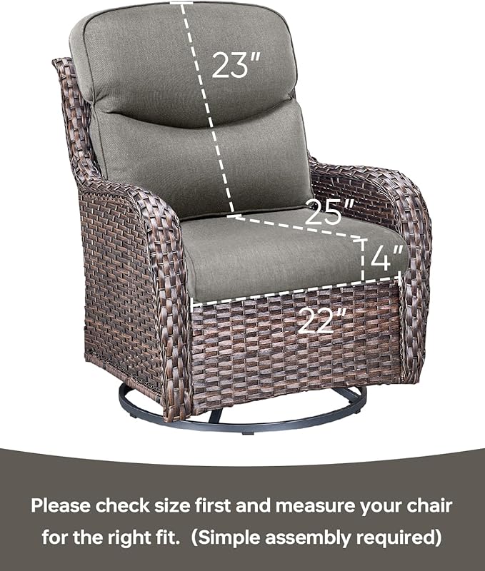 Pop 22x25/22x24 Outdoor Chair Cushions Set of 4 - Heavy Duty High Back Replacement Zippered Cushion for Patio Furniture Set Dining Rocking Chairs Loveseat L-Shape Sofa - Grey/Smile