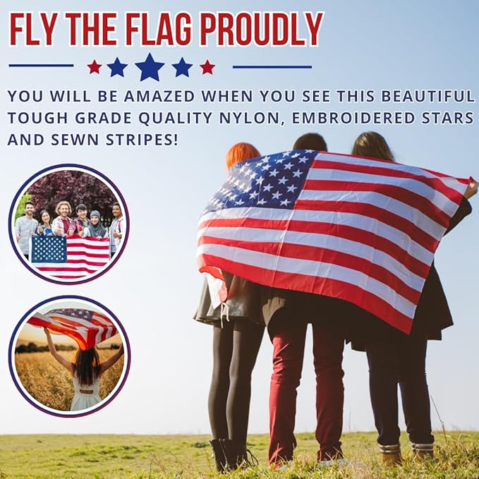 American Flag - Heavy-Duty US Flag - Embroidered Stars - Nylon USA Flag Built for Outdoors - Sewn Stripes - UV Protection - Brass Grommets (5x8 ft)