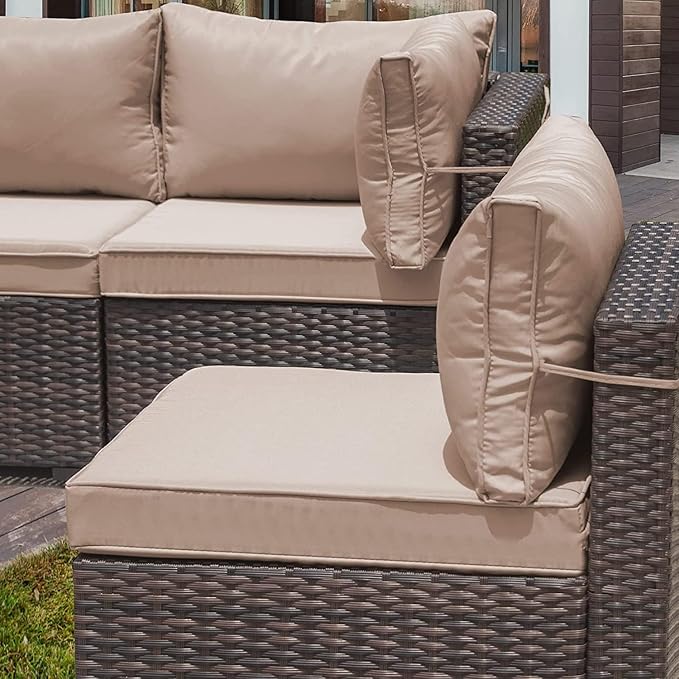 13 Pieces Outdoor Patio Furniture Set with Propane Fire Pit Table Outdoor Furniture Patio Sectional Sofa Conversation Sets w/ETL Approved 43" Gas Outdoor Fire Table & Coffee Table Brown