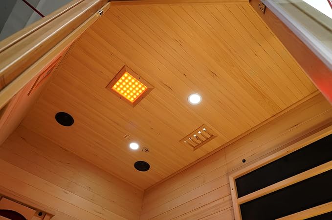 Corner Sauna 1 Person, Infrared Wooden Sauna, Luxurious Canadian Hemlock Home Saunas, 2300 W 8 Heating Element, Low EMF Full Size Indoor Spa(Right Recliner)