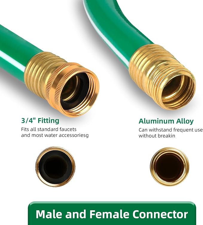 Worth Short Lead-in Green Garden Hose 5/8 in. x 6 ft. -Kink Free, No Leaking, Male/Female Fittings -Heavy Duty Durable Flexible Lightweight Water Pipe -Brass Aluminum Ends for Household & Yard Use