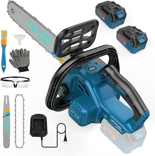 10000mAh Brushless Mini Chainsaw Cordless 12 inch, Electric Chainsaw Battery Powered Handheld for Tree Branches, Wood Cutting & Trimming