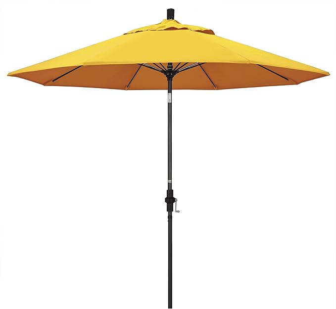 California Umbrella 9' Round Aluminum Pole Fiberglass Rib Market Umbrella, Crank Lift, Collar Tilt, Black Pole, Sunbrella Spectrum Mist