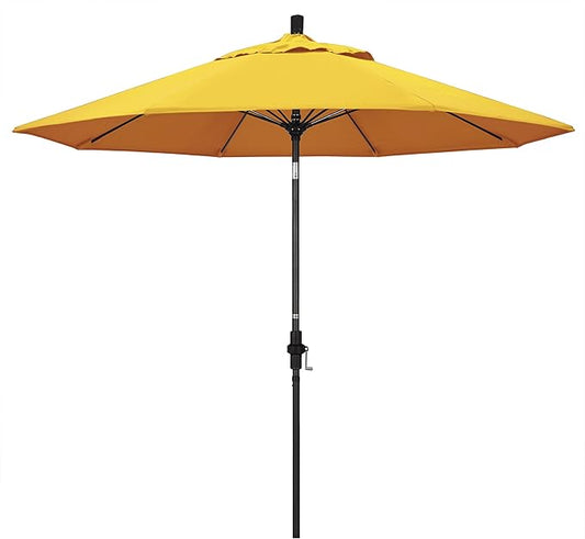 California Umbrella 9' Round Aluminum Pole Fiberglass Rib Market Umbrella, Crank Lift, Collar Tilt, Black Pole, Sunbrella Spectrum Mist