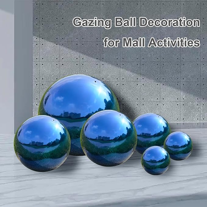 Nerien 8 Inch Gazing Ball, Stainless Steel Garden Mirror Globe, Polished Ornament Sphere, Hollow Floating Reflective Hemisphere, Home Outdoor Pond Housewarming Swimming Pool Decoration Gift, Blue