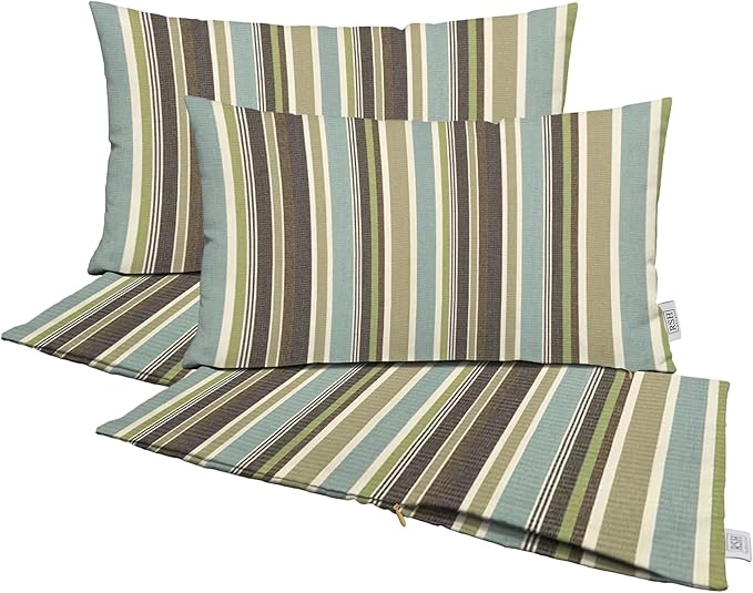 RSH DECOR: Sunbrella Pillow Covers Set of 4 | Covers Only - 20" x 12" | Outdoor Lumbar Pillow Covers Crafted with Sunbrella Performance Fabric | Brannon Whisper