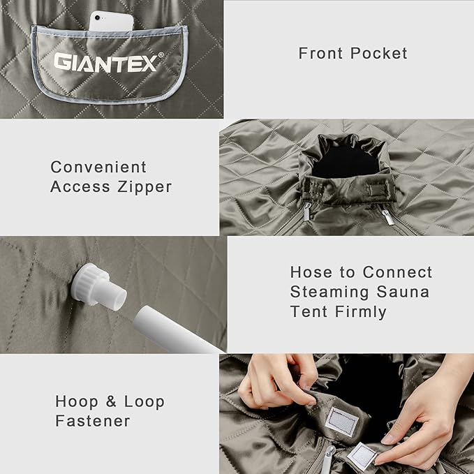 Giantex Portable Sauna, Sauna Box 3L Steam Box Remote Control, 9 Adjustable Temperature & Timer, Foot Roller, Mat & Foldable Chair, Steam Sauna for Single Person, Personal Sauna Tent for Home, Gray