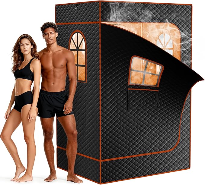 NAIZEA 2 Person Sauna Box, Portable Steam Sauna, Portable Saunas for Home Spa with 3L 1200W Steamer, Remote Control, 2 Folding Chair,1 or 2 Person Full Body Saunas Tent for Relaxation, 3.9'x2.9'x5.9'