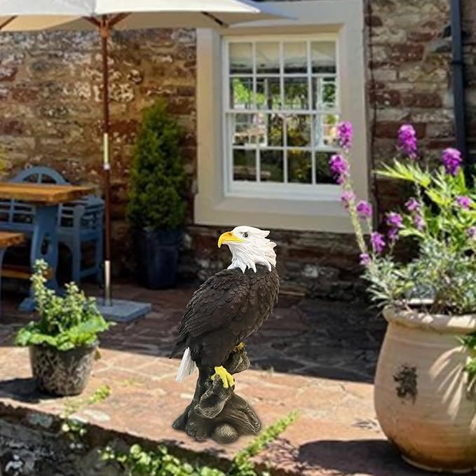 Garden Decor Sculptures Statues Outdoor, Bald Eagle Statue Christmas Animal Decoration, Home Patio Decor Gardening Gifts for Porch,12.99Inch Tall