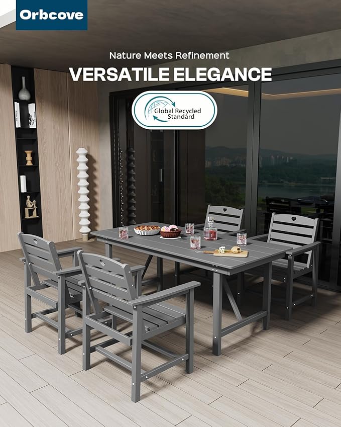 HDPE 2-Piece Outdoor Dining Chairs, Weather-Resistant Heart-Cutout Design Patio Dining Chairs, Outdoor Furniture for Lawn, Patio, Porch, Deck, Poolside, Yard (Grey)