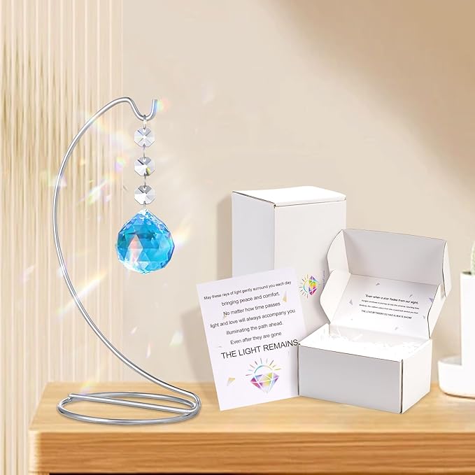 9-in Memorial Gifts,Sympathy Gifts for Loss of Loved One,40mm Crystal Suncatcher,Remembrance Gift for Loss of Mother Dad Friend Son Daughter,Sorry for Your Loss Gift,Silver Stand and a Sympathy Card