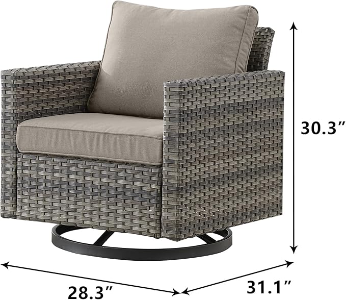 Outdoor Patio Swivel Rocker Chairs - Single Wicker Patio Swivel Rocking Chair with Waterproof Wicker,Comfortable Cushions and Sturdy Metal Frame for Outside Porch Deck Backyard(Mixed Grey/Grey/1PC)