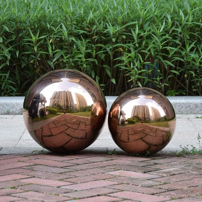 35cm/14 inch Diameter Gazing Globe Mirror Ball,Rose Gold Stainless Steel Polished Reflective Smooth Garden Sphere,Colorful and Shiny Addition to Any Garden or Home