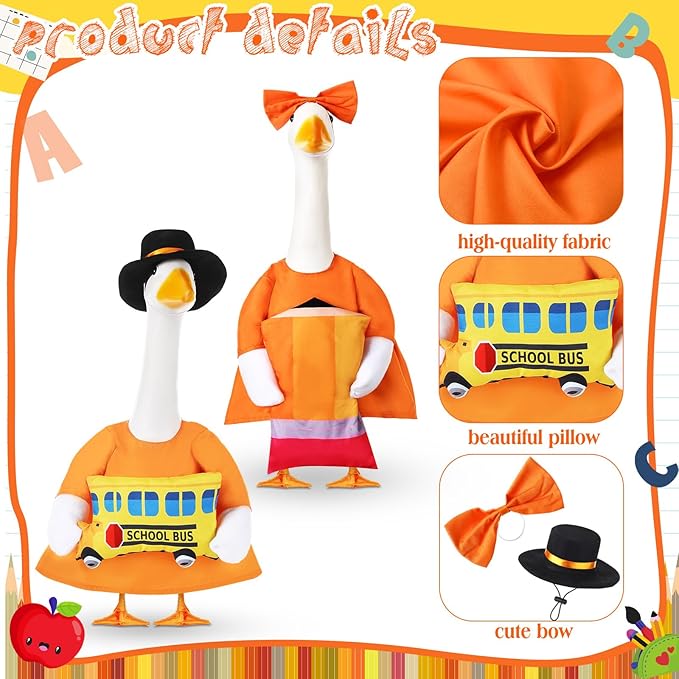 2 Set Halloween Porch Goose Outfit Set for 23'' Plastic Garden Statue Lawn Porch Goose Clothes Costume Accessories for School Outdoor Home Patio Yard Decor(Pencil and Bus)
