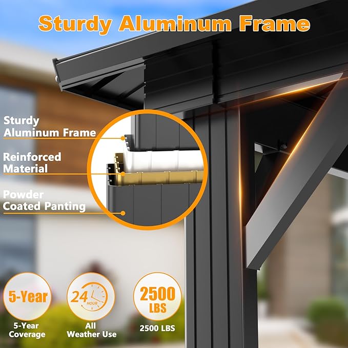 HOTEEL 10x15 Hardtop Gazebo with Flame-Retardant Curtain & Netting, Hot Tub Gazebo with Galvanized Steel Double Roof, Heavy Duty Permanent Pavilion Outdoor for Patio, Frame Thickened, Brown(Upgraded)