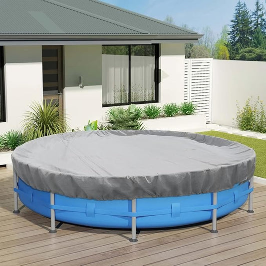ECOOPTS 10 ft Round Pool Cover for Above Ground Pools, Swimming Pool Cover Protector Winter Safety Cover (Light Grey)