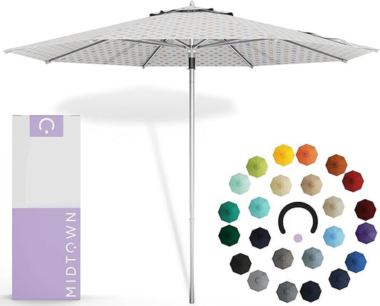 Midtown Umbrellas Push Pop Sunbrella Umbrella 10 Feet Large Outdoor Umbrella With Infused Gem Acrylic Fabric - Deck Patio Umbrella, Backyard Umbrella, Garden Umbrella & Pool Umbrella - Black Pole