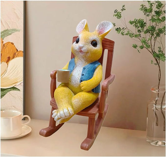 Resin Rocking Chair Bunny Statue - Hand Painted & Fade Resistance & Weatherproof - Long Durability for Indoor and Outdoor - Bunny Figurine with Bright Color & Realistic Details