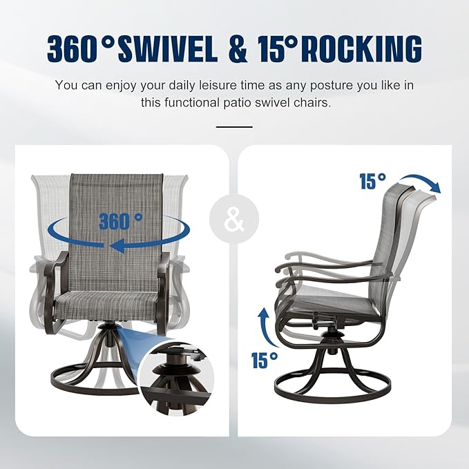 UDPATIO Patio Swivel Dining Chairs Set of 8, Outdoor Swivel Chairs Patio High Back with All Weather Textilene Metal Rocking Frame for Lawn Garden Backyard, Gray White