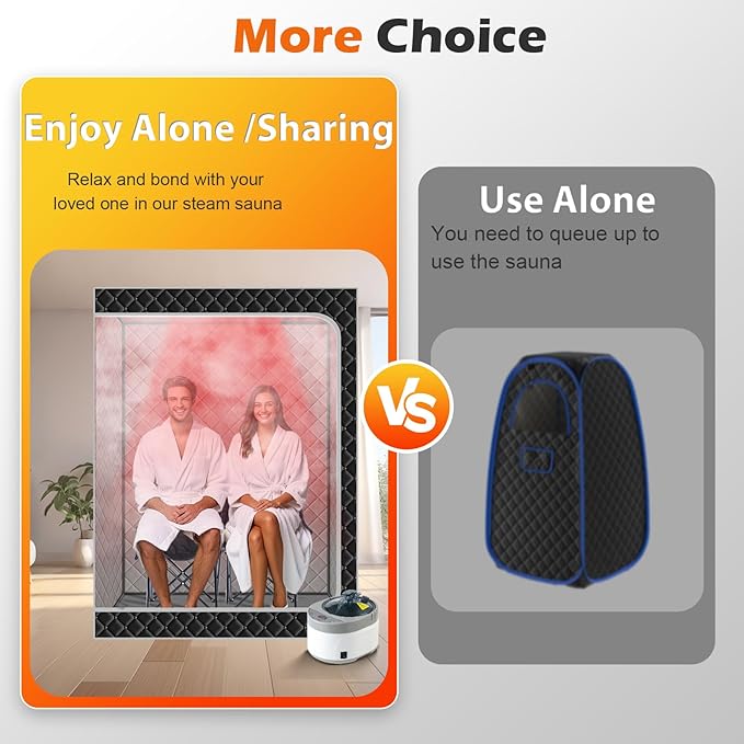 Smartmak 2 Person Portable Steam Infrared Sauna Box with 660nm Red Light Therapy Lamp for Home Relaxation, 4 L 1500W Steamer Extra Large Full Body Saunas Spa Tent, Remote Control, 2 Folding Chairs