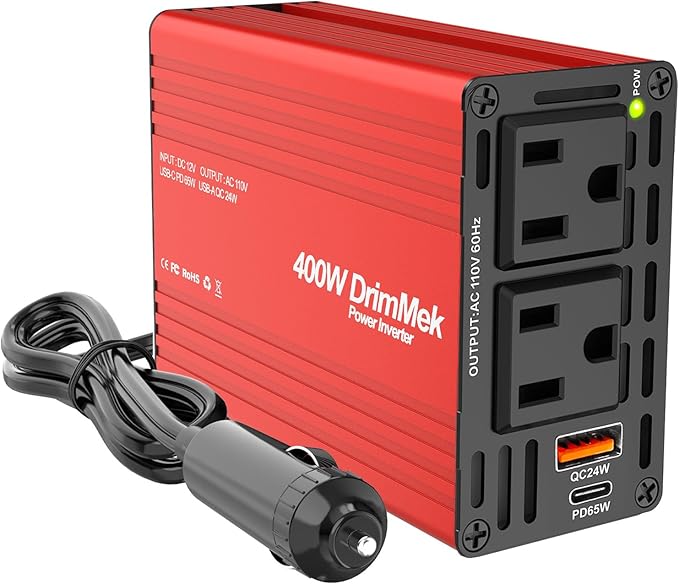 400W Car Power Inverter - Dual DC 12V to 110V AC Car Plug Adapter Outlets, Fast Charging USB C 65W & 24W Port, Power Inverters for Vehicles, Laptop Car Charger, Road Trips