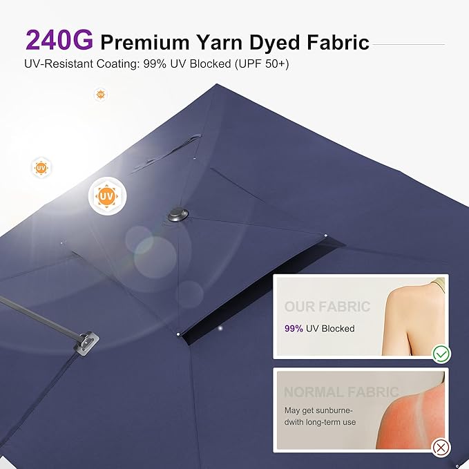 PURPLE LEAF 10ft Outdoor Cantilever Umbrella Base Included Large Patio Umbrella Double Top Square Offset Umbrella with 360°Rotation Tilting for Patio Navy Blue