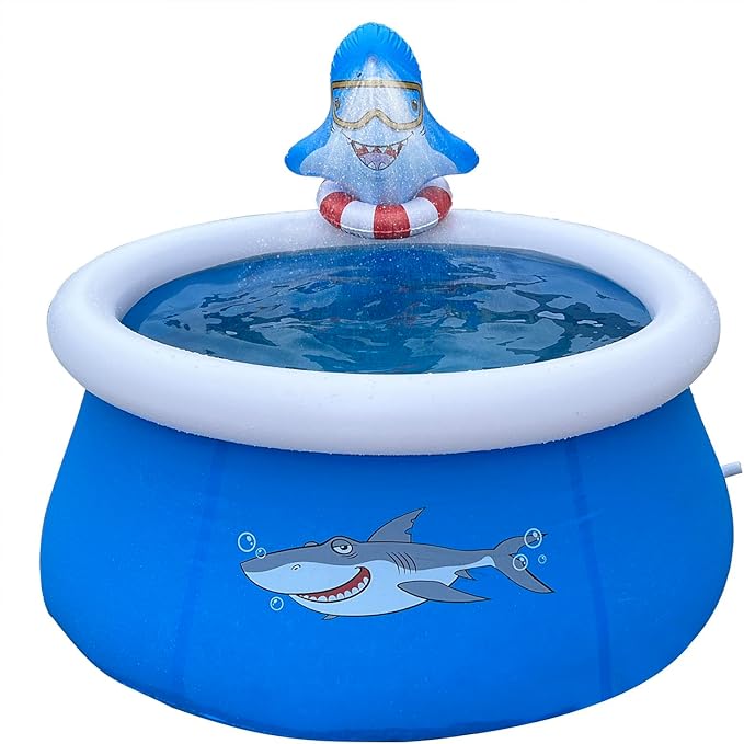 DIMAR GARDEN 6ft x 29in Inflatable Swimming Spray Pool, Outdoor Round Air Top Ring Shark Pools