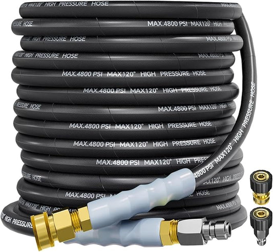 3/8" 4800PSI Pressure Washer Hose 50FT with Swivel Quick Connect for Cold/Hot Water Max 248°F, Kink Resistant Steel Wire Braided, Wear Resistant Power Washer Hose with M22 14mm Adapter