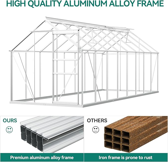 YITAHOME 6x16FT Polycarbonate Greenhouse Large Heavy Duty Green Houses Outdoor Aluminum Greenhouses with Sliding Doors Vent Window Walk-in Greenhouse for Garden Backyard, Silver