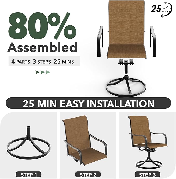 7-Piece Outdoor Dining Set, 6 Swivel Chairs & 63'' Rectangular Dining Table with All Weather Frame Furniture Set -Brown Style2